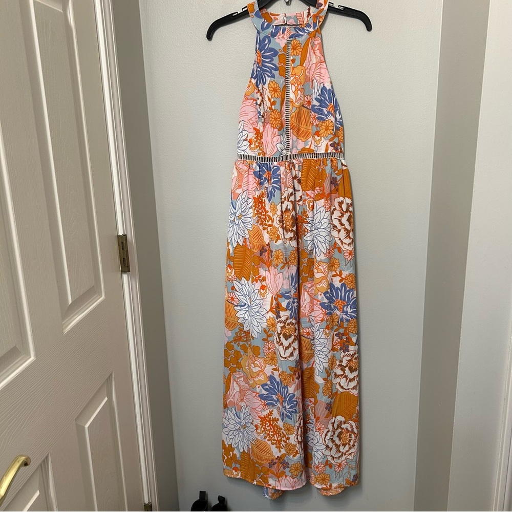 ZESICA Womens Long Halter Neck Floral‎ Print Backless Split Beach Maxi Dress S